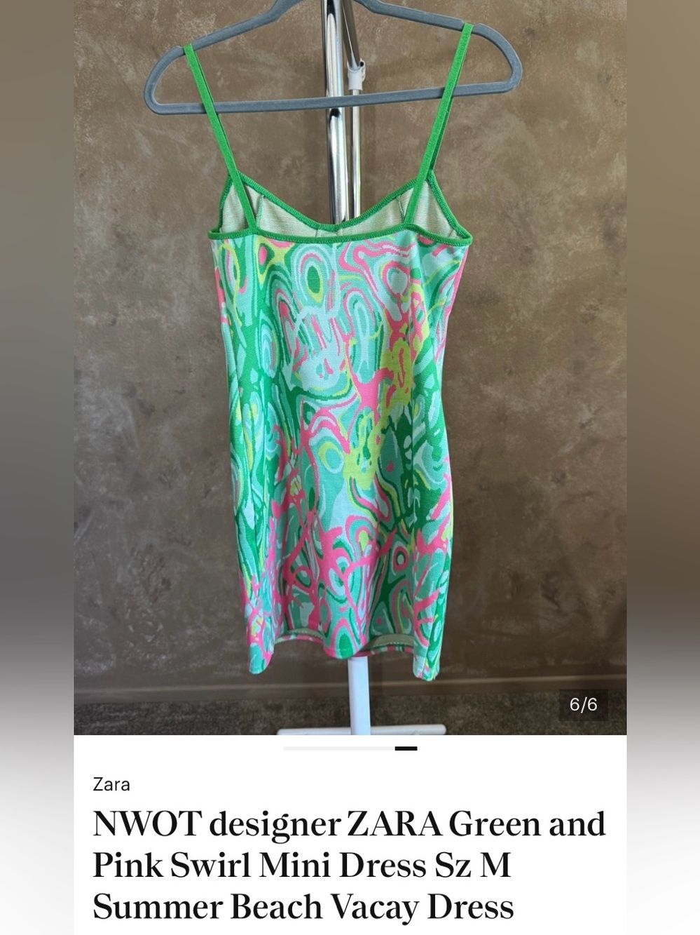 ZARA Green and Pink Swirl Slip Mini Dress